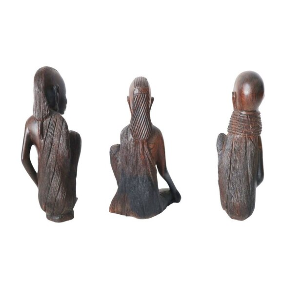 3 Hand-Carved African Tribal Art Ebony Figurines Folk Art - Picture 7 of 9